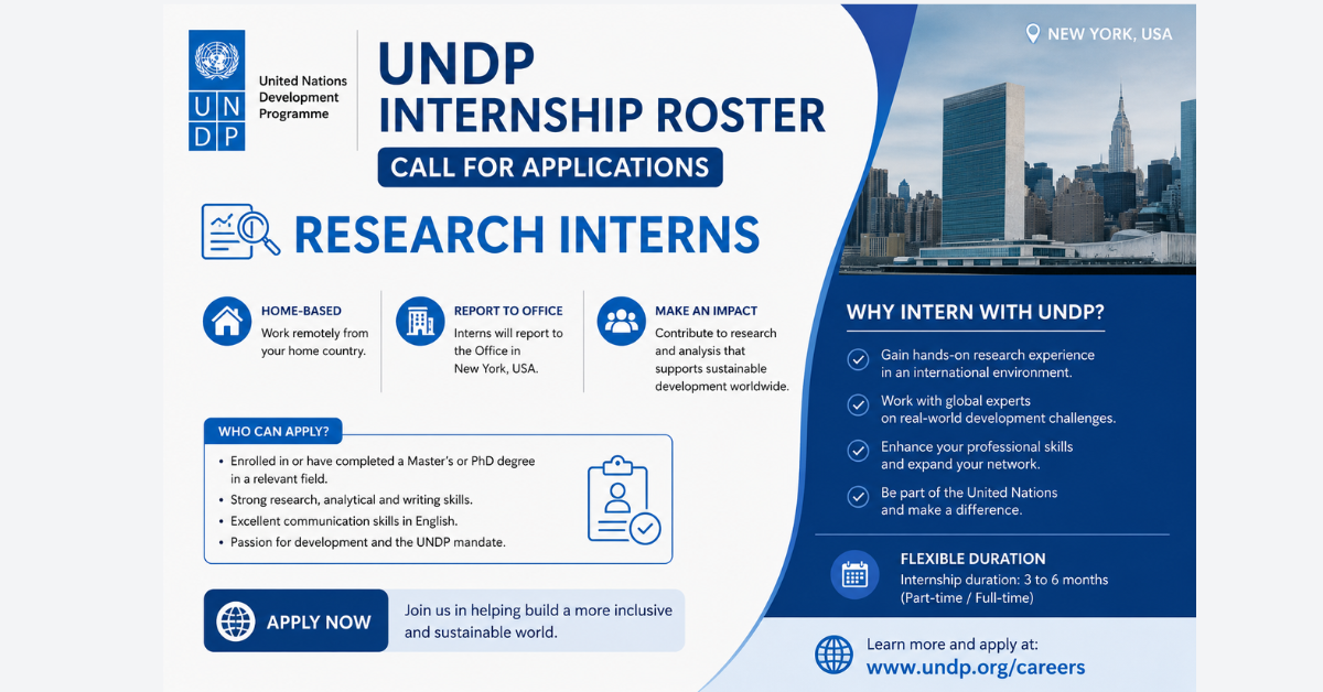 UNDP Internship Roster 2026 — Research Interns (Home-Based, Reporting to New York Office)
