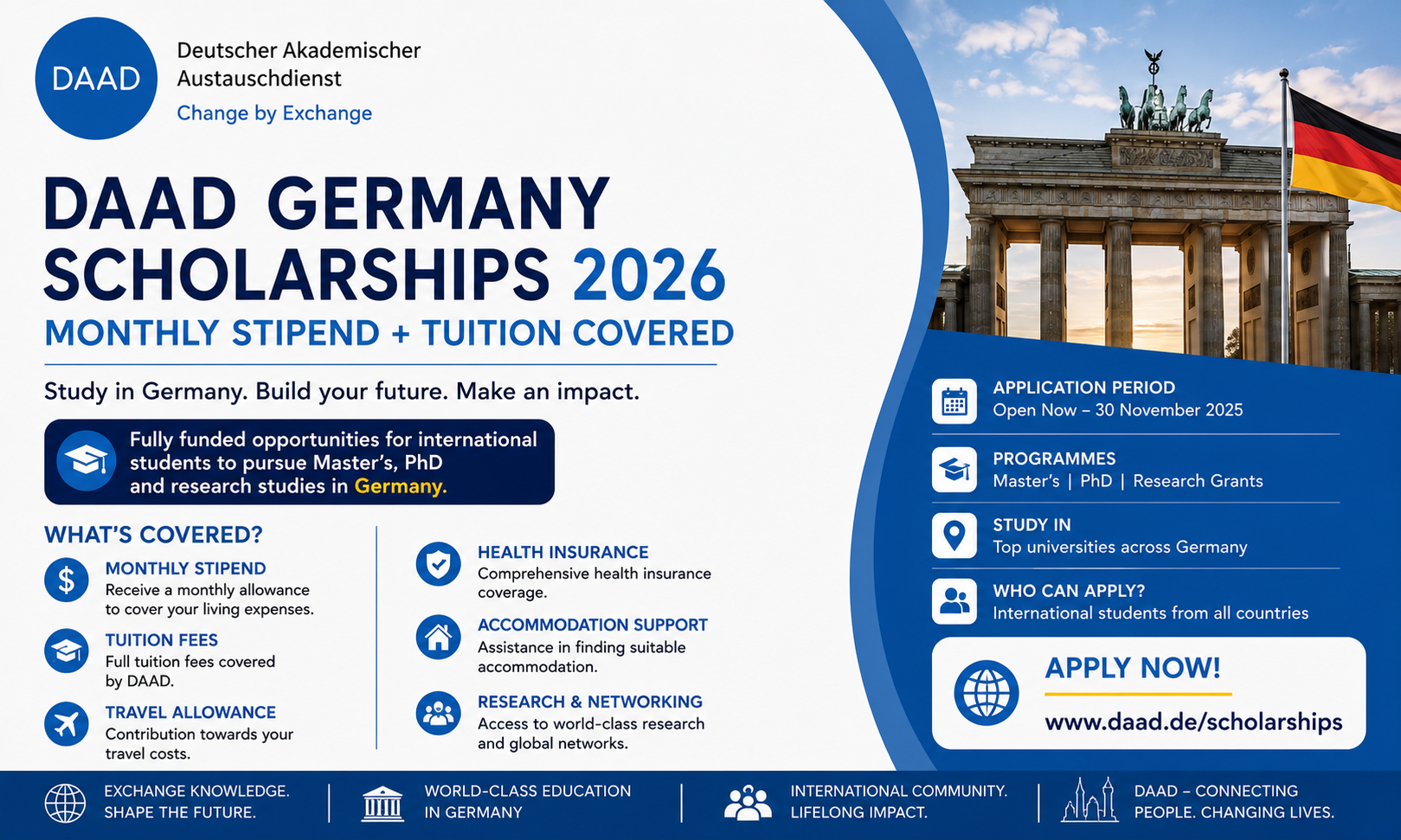 DAAD Germany Scholarships 2026 — Monthly Stipend + Tuition Covered