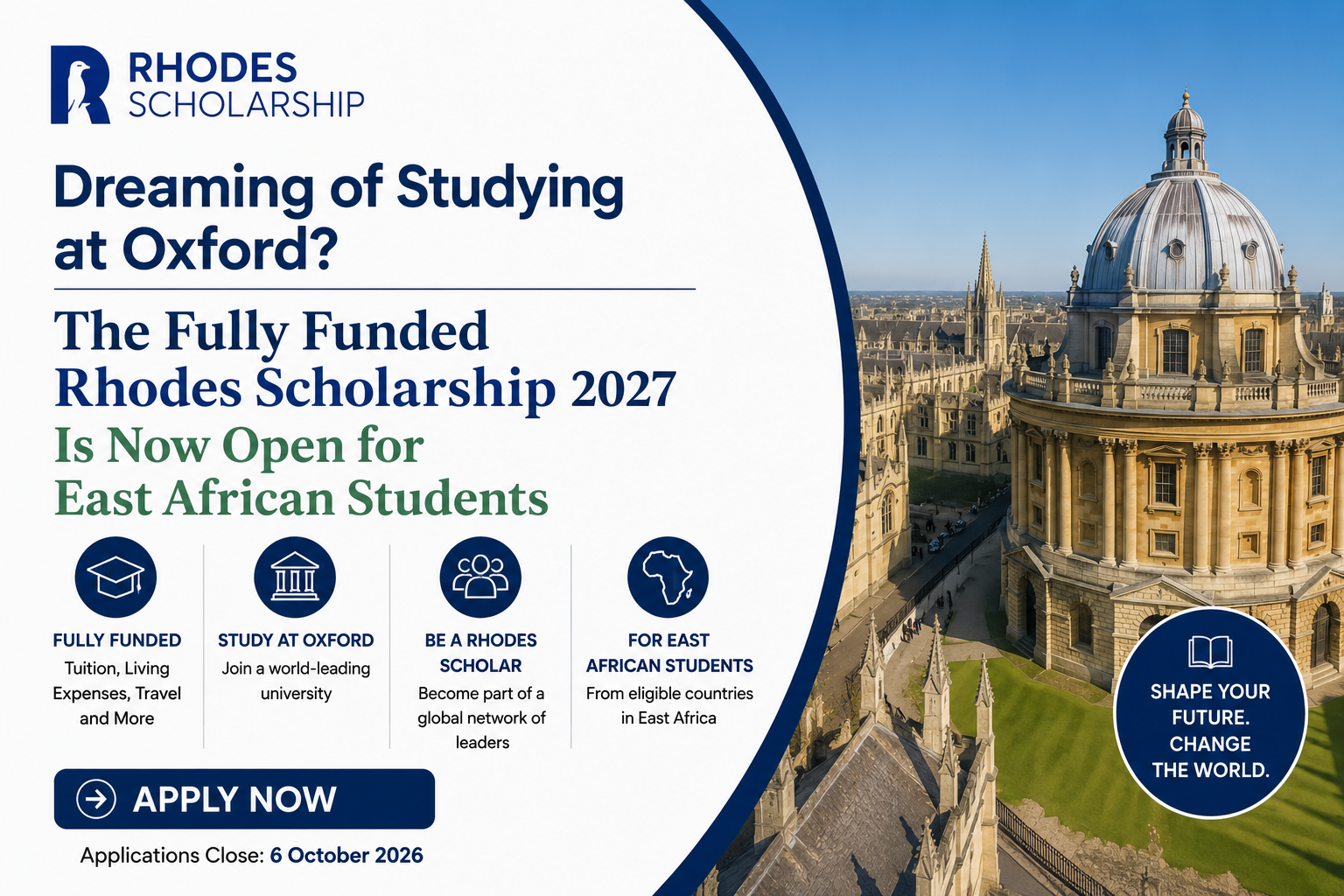 Dreaming of Studying at Oxford? The Fully Funded Rhodes Scholarship 2027 Is Now Open for East African Students